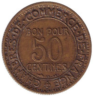 Монета 50 сантимов. 1926 год, Франция. Монета 50 сантимов. 1926 год, Франция.