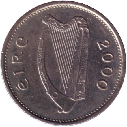 Монета 10 пенсов. 2000 год, Ирландия. Лосось.