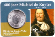 Монета 5 евро. 2007 год, Нидерланды. 400 лет со дня рождения Михаила де Рюйтера.