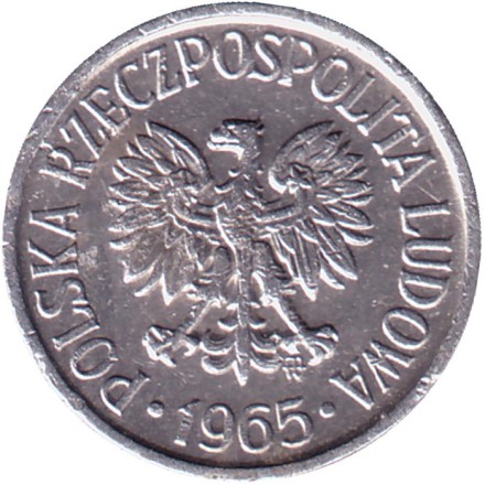 Монета 5 грошей. 1965 год, Польша. Монета 5 грошей. 1965 год, Польша.