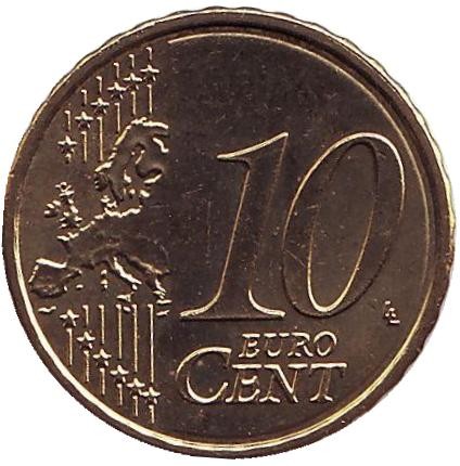 Монета 10 евроцентов. 2010 год, Нидерланды. Монета 10 евроцентов. 2010 год, Нидерланды.
