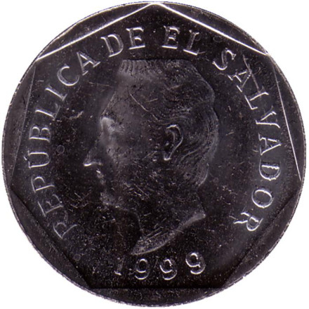 Монета 10 сентаво. 1999 год, Сальвадор. Франциско Морасан.
