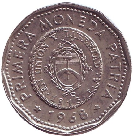 Монета 25 песо. 1968 год, Аргентина.