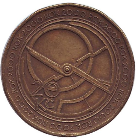 Монета 20 крон. 2000 год, Чехия. Миллениум.