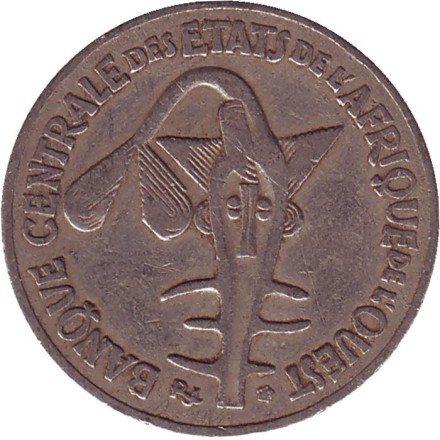 Монета 50 франков. 2001 год, Западные Африканские штаты. Монета 50 франков. 2001 год, Западные Африканские штаты.