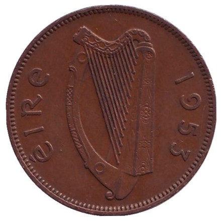 Монета 1/2 пенни. 1953 год, Ирландия. Свинья.