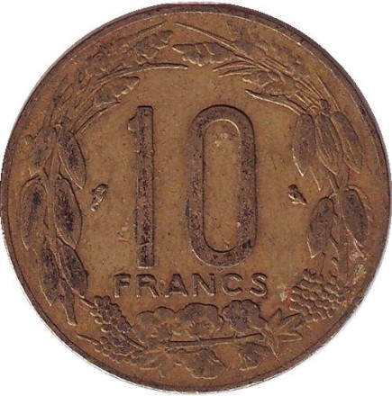 Монета 10 франков. 1974 год, Центральные Африканские Штаты. Африканские антилопы. (Западные канны). Монета 10 франков. 1974 год, Центральные Африканские Штаты. Африканские антилопы. (Западные канны).