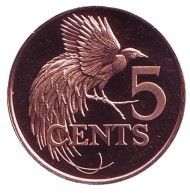 Монета 5 центов. 1975 год, Тринидад и Тобаго. Proof. Райская птица. Монета 5 центов. 1975 год, Тринидад и Тобаго. Proof. Райская птица.