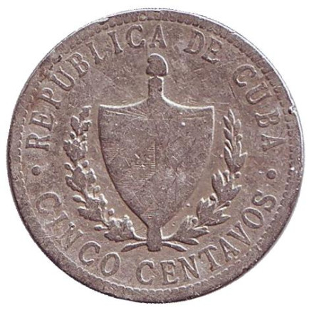 Монета 5 сентаво. 1920 год, Куба. (Точка после "5.0 G.") Монета 5 сентаво. 1920 год, Куба. (Точка после "5.0 G.")