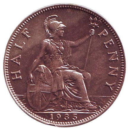 Монета 1/2 пенни. 1935 год, Великобритания. XF.