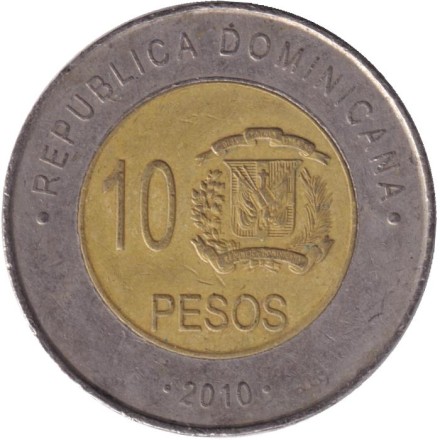 Монета 10 песо. 2010 год, Доминиканская Республика. Матиас Рамон Мелла. Монета 10 песо. 2010 год, Доминиканская Республика. Матиас Рамон Мелла.