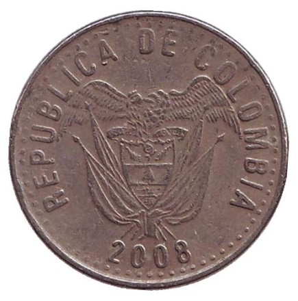 Монета 50 песо. 2008 год, Колумбия. (Немагнитная)