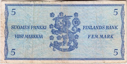 Банкнота 5 марок, 1963 год, Финляндия. P-106Aa(16).