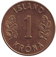 Монета 1 крона. 1971 год, Исландия. Монета 1 крона. 1971 год, Исландия.