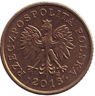 Монета 1 грош, 2013 год, Польша. (старый тип) Дубовый лист. Монета 1 грош, 2013 год, Польша. (старый тип) Дубовый лист.