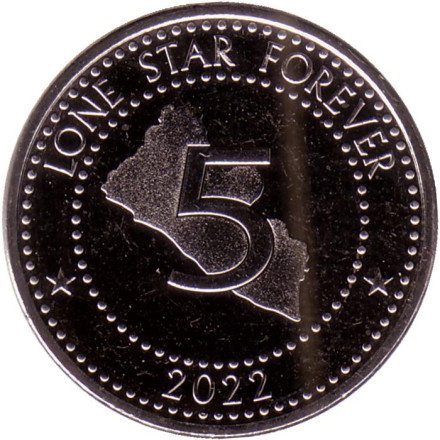 Монета 5 долларов. 2022 год, Либерия.