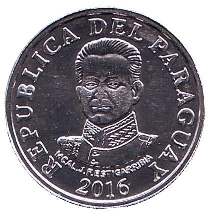 Монета 50 гуарани. 2016 год, Парагвай. UNC. Дамба.