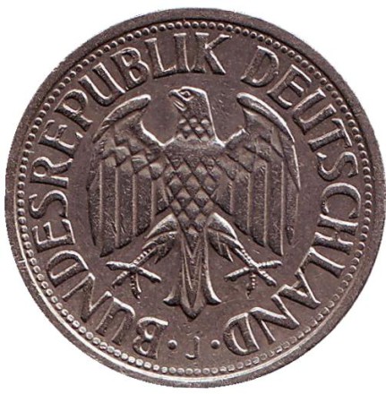 Монета 1 марка. 1963 год (J), ФРГ. Монета 1 марка. 1963 год (J), ФРГ.