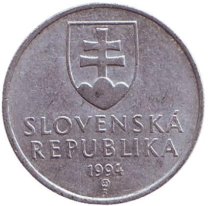 Монета 20 геллеров. 1994 год, Словакия. Пик Кривань Высоких Татр.