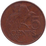 Монета 5 центов. 2004 год, Тринидад и Тобаго. Райская птица. Монета 5 центов. 2004 год, Тринидад и Тобаго. Райская птица.