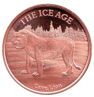 Пещерный лев. "Ледниковый период". Монетовидный жетон. Унция меди 999. США.  Пещерный лев. "Ледниковый период". Монетовидный жетон. Унция меди 999. США.