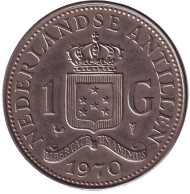 Монета 1 гульден. 1970 год, Нидерландские Антильские острова. Монета 1 гульден. 1970 год, Нидерландские Антильские острова.