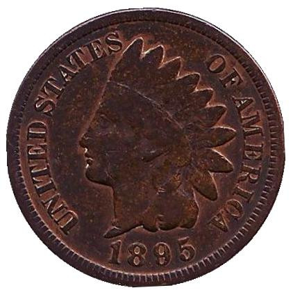 Монета 1 цент. 1895 год, США. Индеец.