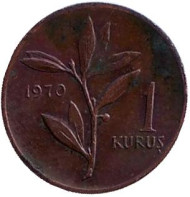 Монета 1 куруш. 1970 год, Турция. Монета 1 куруш. 1970 год, Турция.