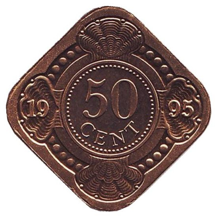 Монета 50 центов. 1995 год, Нидерландские Антильские острова. BU.