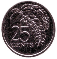 Монета 25 центов. 2014 год, Тринидад и Тобаго. UNC. Чакония. Монета 25 центов. 2014 год, Тринидад и Тобаго. UNC. Чакония.