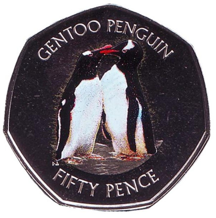 Монета 50 пенсов. 2019 год, Британская антарктическая территория. Субантарктический пингвин.