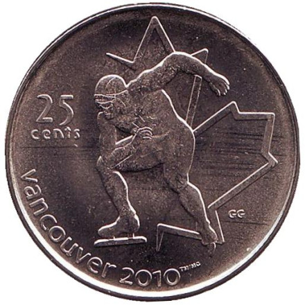 Монета 25 центов. 2009 год, Канада. Ванкувер 2010 - Конькобежный спорт.