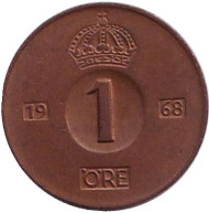 Монета 1 эре. 1968 год, Швеция.(U) Монета 1 эре. 1968 год, Швеция.(U)