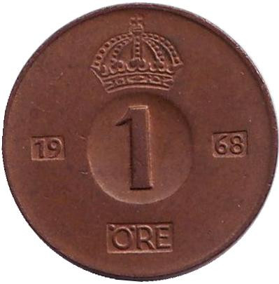 Монета 1 эре. 1968 год, Швеция.(U)