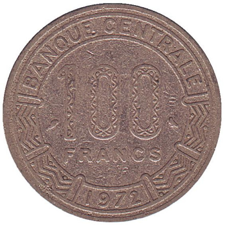 Монета 100 франков. 1972 год, Конго. Африканские антилопы. (Западные канны).