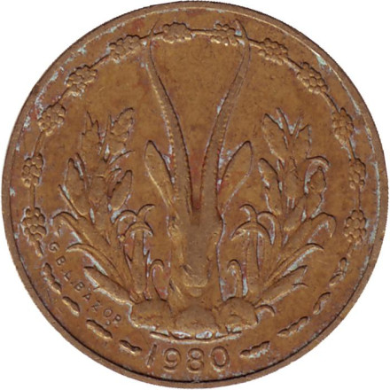 Монета 5 франков. 1980 год, Западные Африканские Штаты.