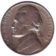 Монета 5 центов. 1948 год (S), США. Джефферсон. Монтичелло. Монета 5 центов. 1948 год (S), США. Джефферсон. Монтичелло.