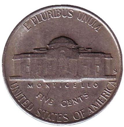 Монета 5 центов. 1948 год (S), США. Джефферсон. Монтичелло. Монета 5 центов. 1948 год (S), США. Джефферсон. Монтичелло.