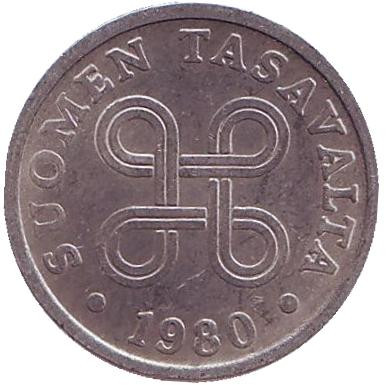 Монета 5 пенни. 1980 год, Финляндия. Монета 5 пенни. 1980 год, Финляндия.