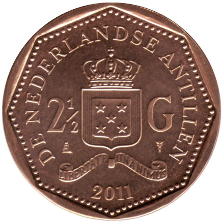 Монета 2,5 гульдена. 2011 год, Нидерландские Антильские острова.