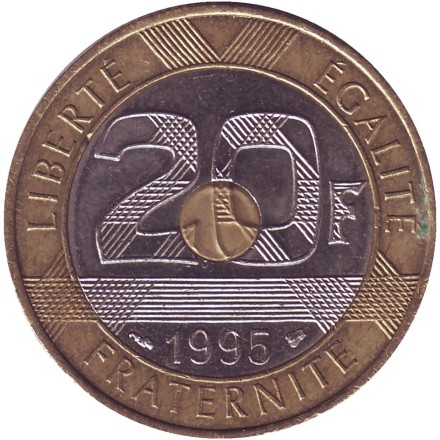 Монета 20 франков. 1995 год, Франция. Остров Мон-Сен-Мишель.