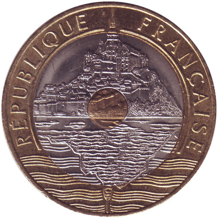 Монета 20 франков. 1995 год, Франция. Остров Мон-Сен-Мишель.