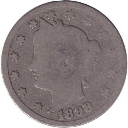 Монета 5 центов. 1898 год, США.