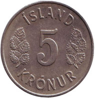 Монета 5 крон. 1970 год, Исландия. Монета 5 крон. 1970 год, Исландия.