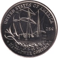 Монета 25 центов. 2026 год, США. 250 лет независимости США. Мэйфлауэрское соглашение. (D).