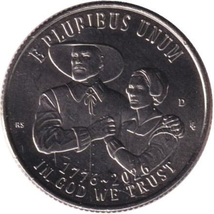 Монета 25 центов. 2026 год, США. 250 лет независимости США. Мэйфлауэрское соглашение. (D).