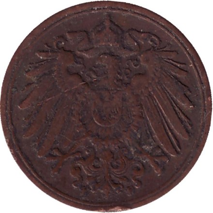 Монета 1 пфенниг. 1911 год (F), Германская империя. Монета 1 пфенниг. 1911 год (F), Германская империя.