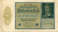 Рейхсбанкнота 10,000 марок. 1922 год, Веймарская республика. Рейхсбанкнота 10,000 марок. 1922 год, Веймарская республика.