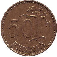 Монета 50 пенни. 1976 год, Финляндия. Монета 50 пенни. 1976 год, Финляндия.