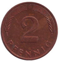 Монета 2 пфеннига. 1988 год (D), ФРГ. Дубовые листья. Монета 2 пфеннига. 1988 год (D), ФРГ. Дубовые листья.